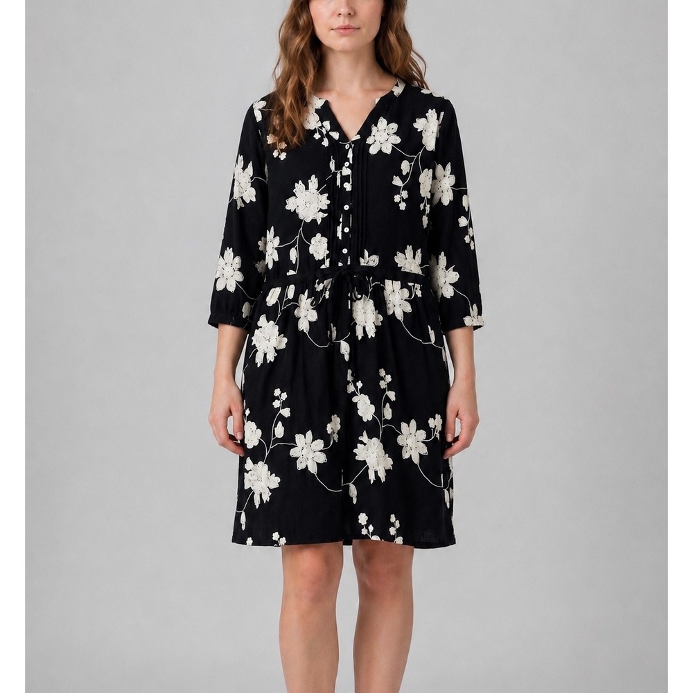 Isabella Sinclair‎ Floral Embroidered Dress Women M Black Gauze 100% Cotton Boho